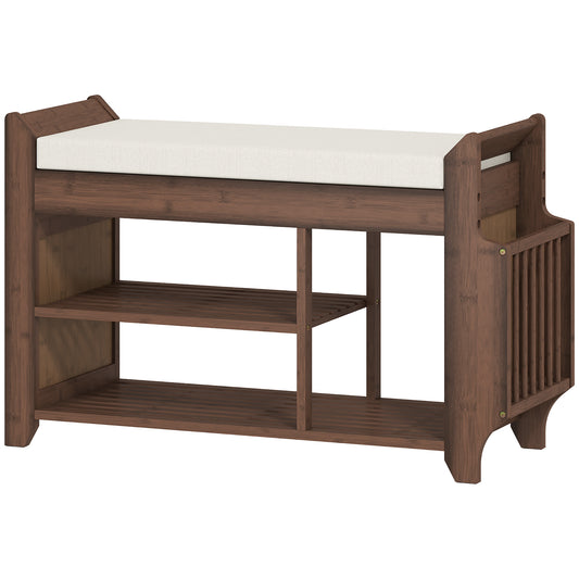 HOMCOM Shoe Bench 2-Tier Boot Section Entryway Storage Bench Cushioned Seat 100 x 30 x 50 cm Dark Brown and Cream