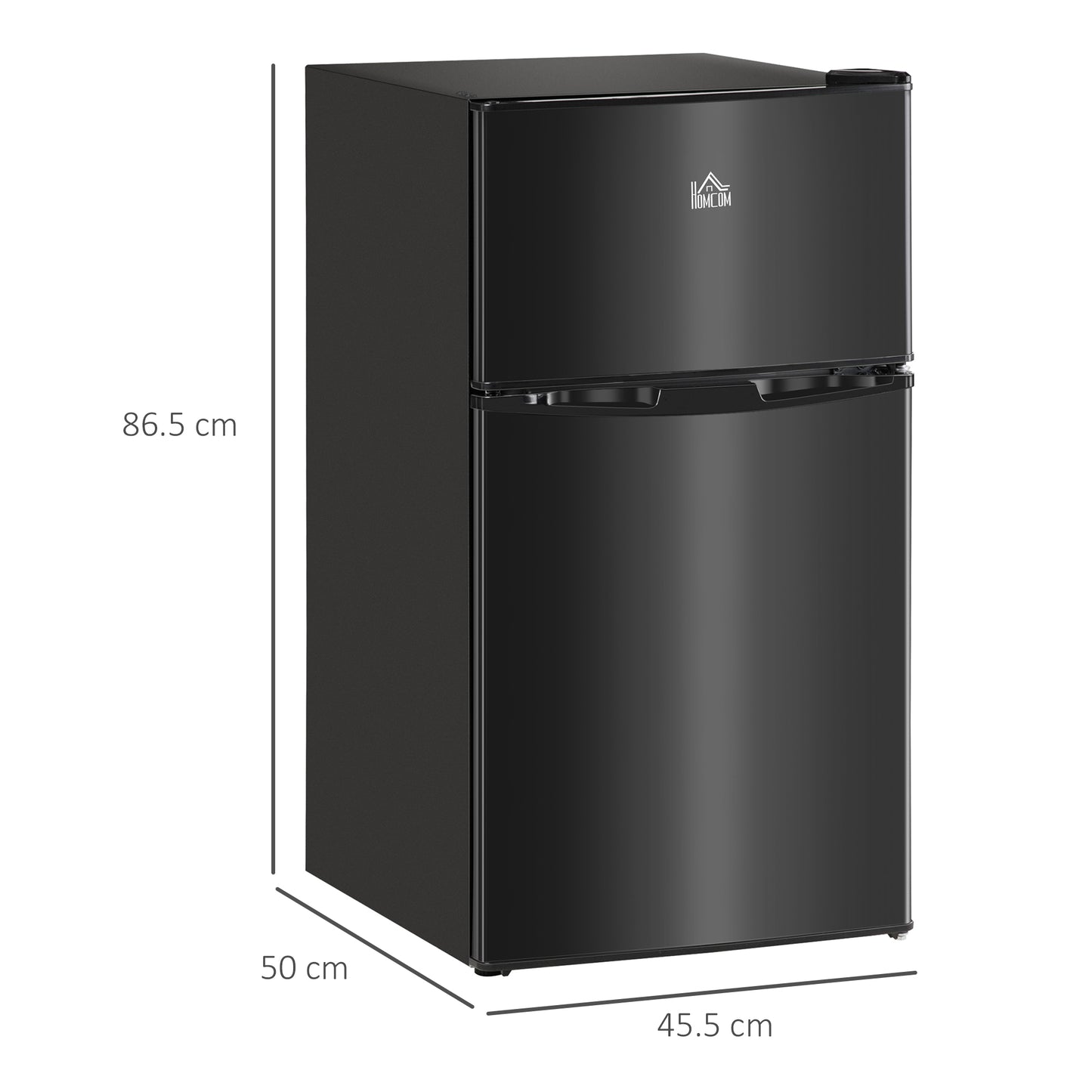 HOMCOM 88L Under Counter Fridge Freezer, 2 Door Small Refrigerator with 5-Setting Thermostat, 3 Star Freezer Rating, Black