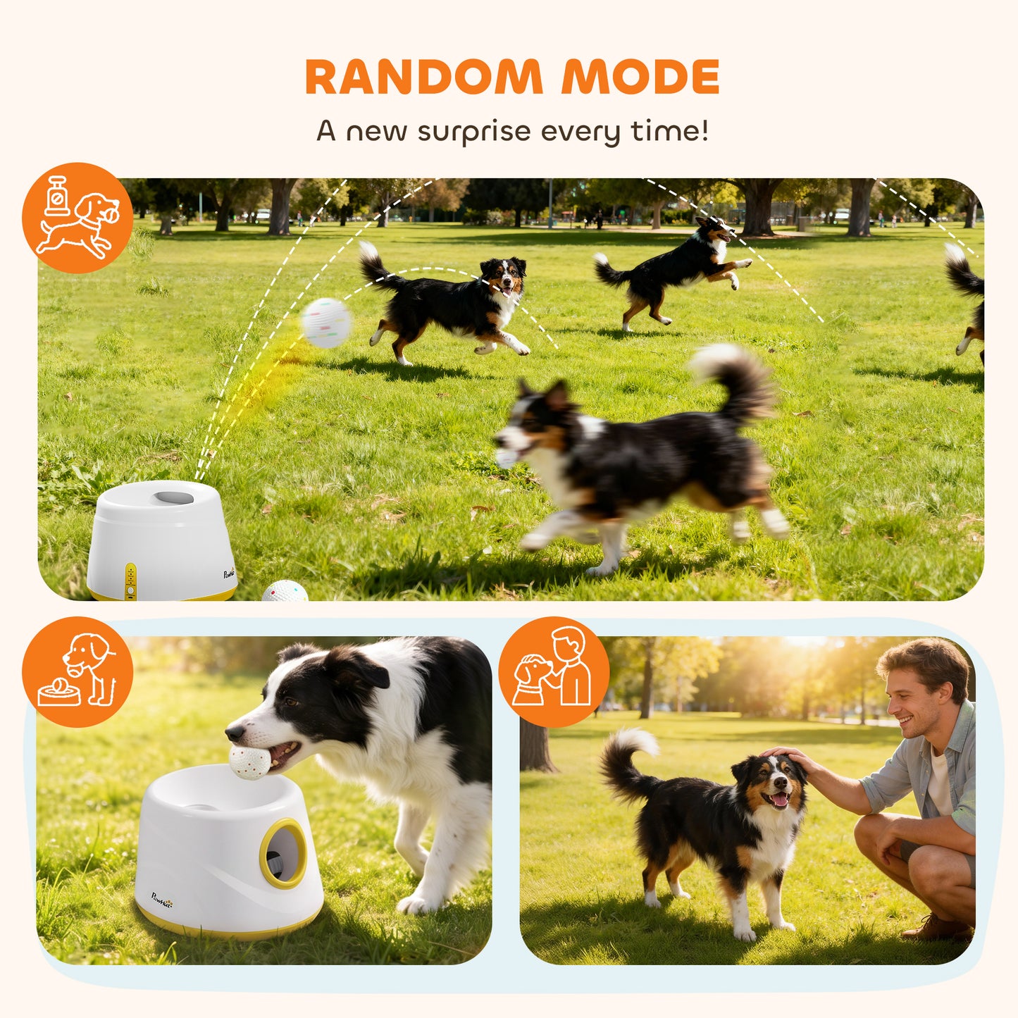 PawHut Automatic Dog Ball Launcher, Dog Thrower Machine with 6PCS 2.3" ETPU alls, 3 Adjustable Distance(20/33/46ft) & Random Mode