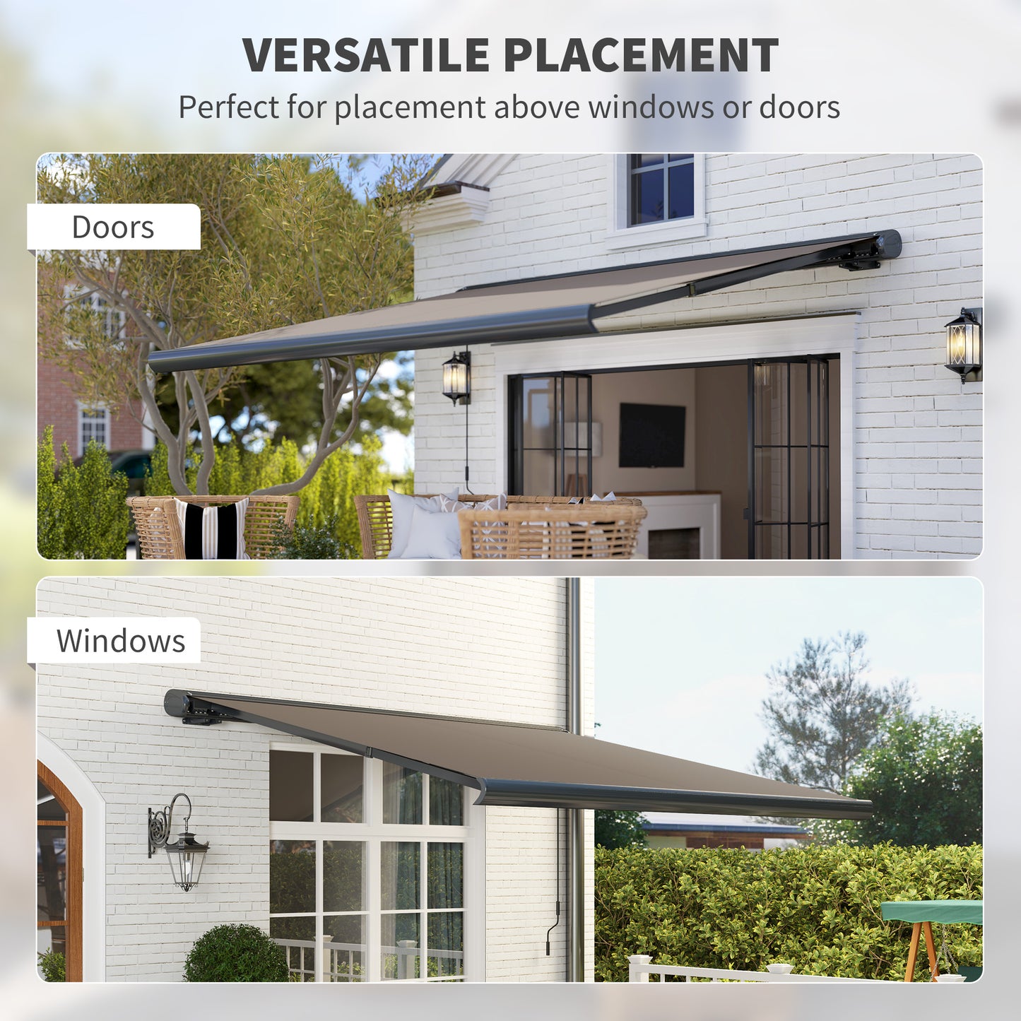 Outsunny Electric Awning, 3.5 x 3 m, Aluminum Frame, Remote Controlled, UV50+ Sun Shade Canopy for Patio, Garden, Door, Window, Light Grey