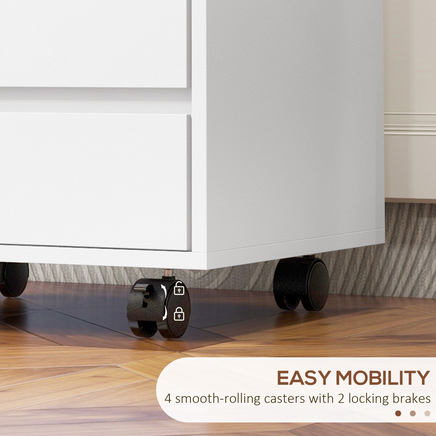 HOMCOM Four-Drawer Office Filing Cabinet, with Wheels - White