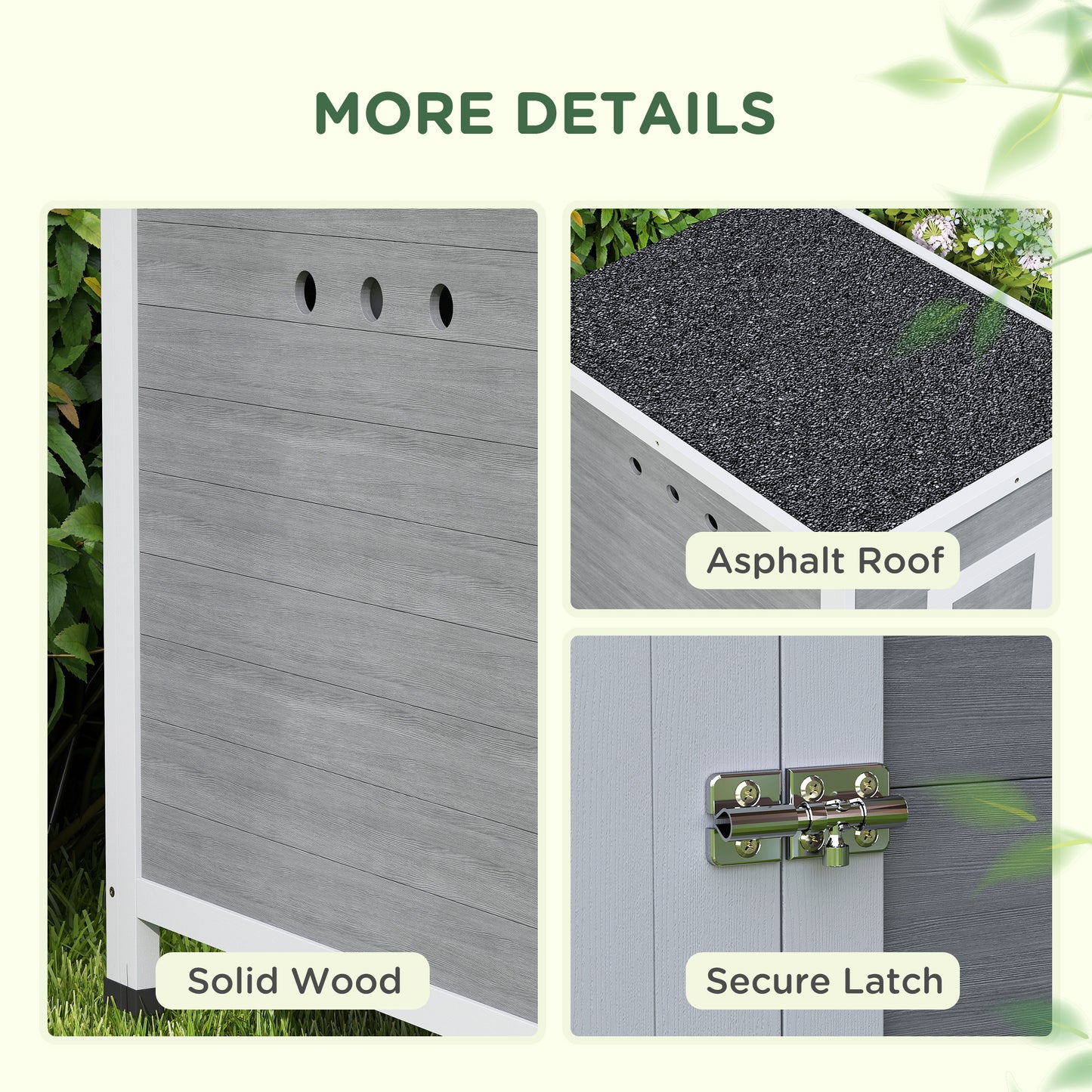 PawHut Wooden Duck House with Ramp, Double Doors, Openable Asphalt Roof, Ventilation Holes, Removable Base, Light Grey