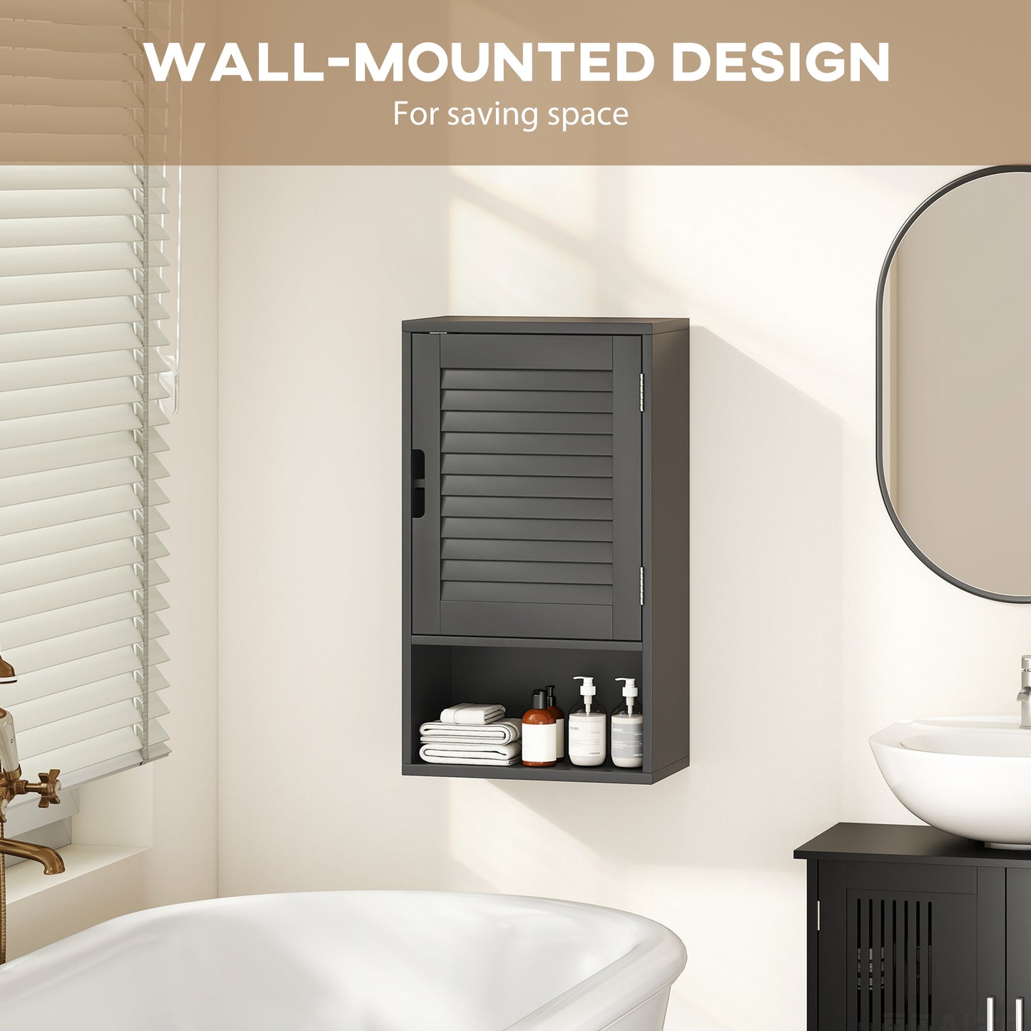 HOMCOM Bathroom Cabinet, Wall Mounted Storage Cabinet with Adjustable Shelves, 40 x 20 x 60 cm, Black