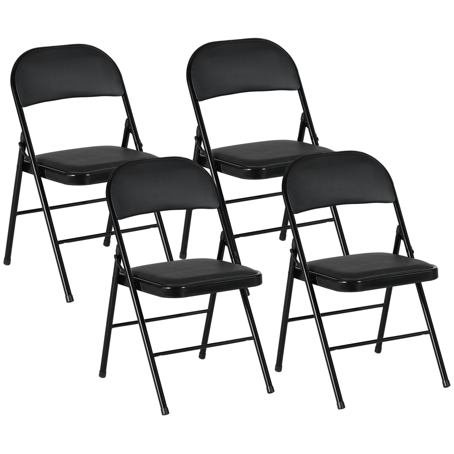 HOMCOM Set of Four Cushioned Steel Folding Chairs - Black