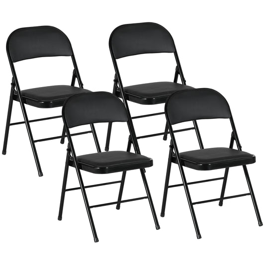 HOMCOM Set of Four Cushioned Steel Folding Chairs - Black