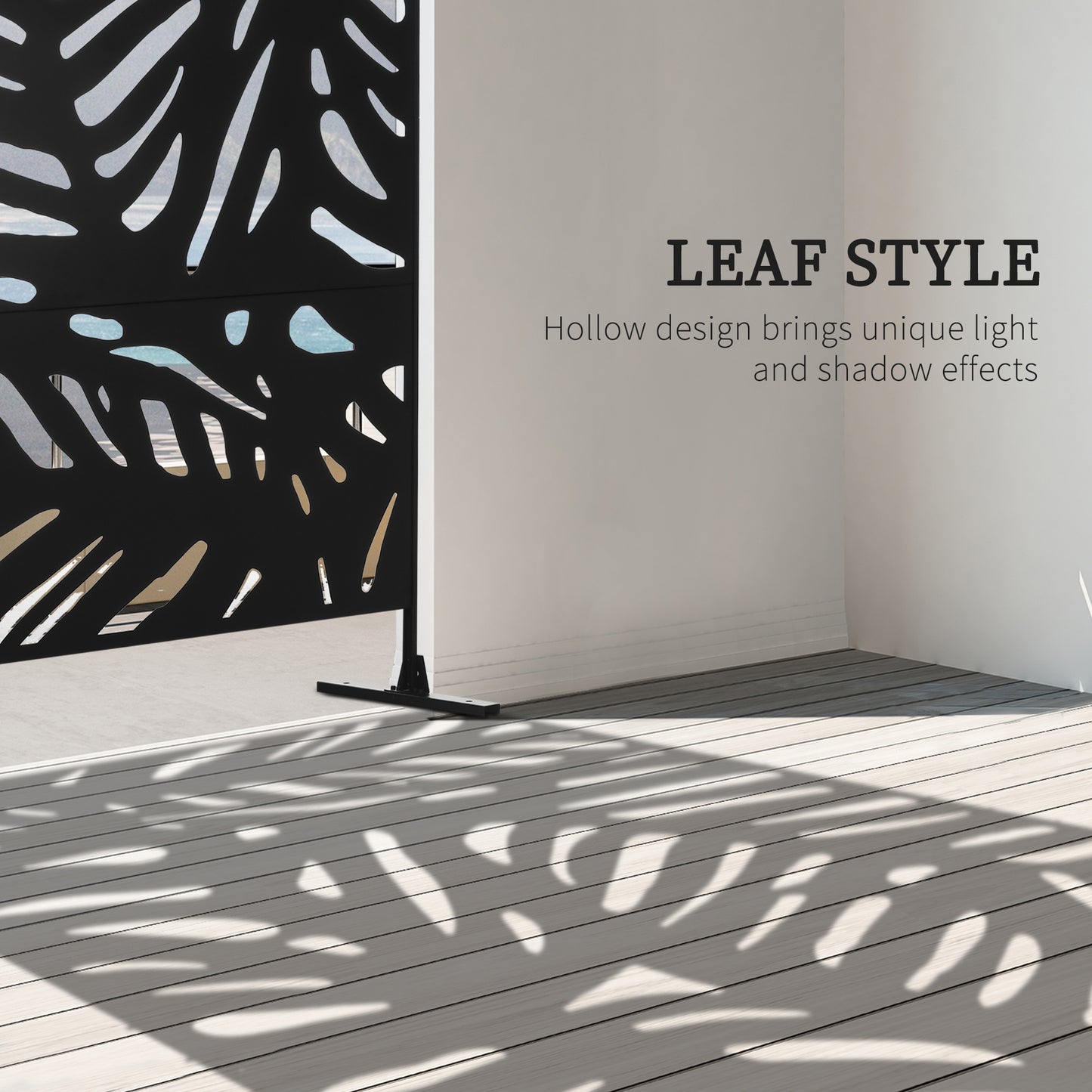 Outsunny Freestanding Outdoor Privacy Screen, Decorative Metal Garden Divider with Stand for Deck, Pool, 48" x 78" Black