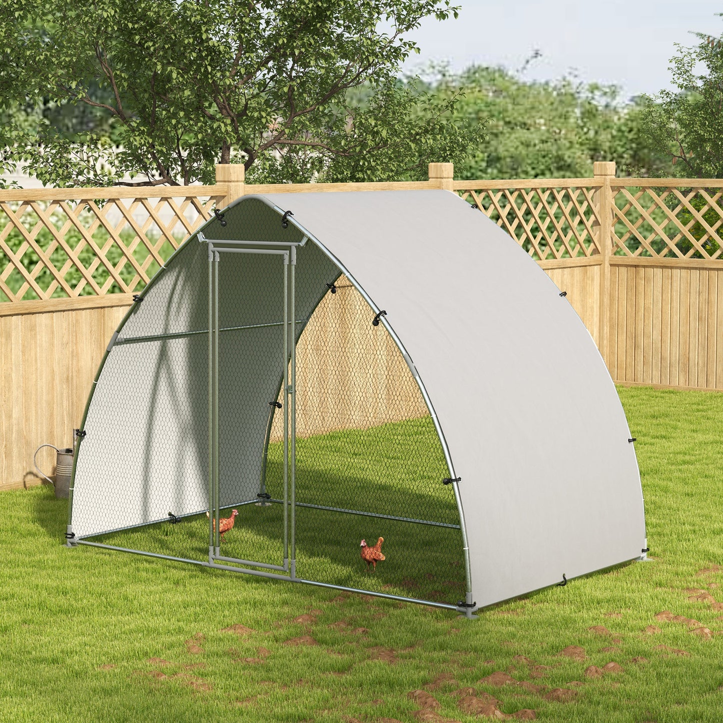 PawHut Galvanised Outdoor Chicken Coop with Cover for 4-6 Chickens Hens Ducks Rabbits 3 x 1.9 x 2.2m - Silver Tone
