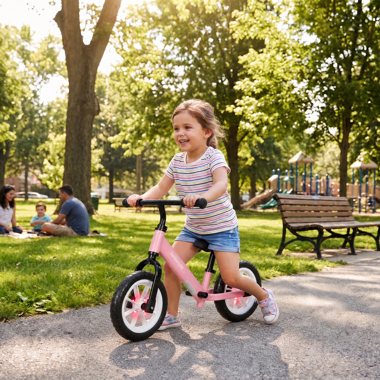 AIYAPLAY 11.2" Balance Bike for 2-5 Years, Toddler Bike with Lighting Wheels, Adjustable Seat & Handlebar, 360° Steering, Pink
