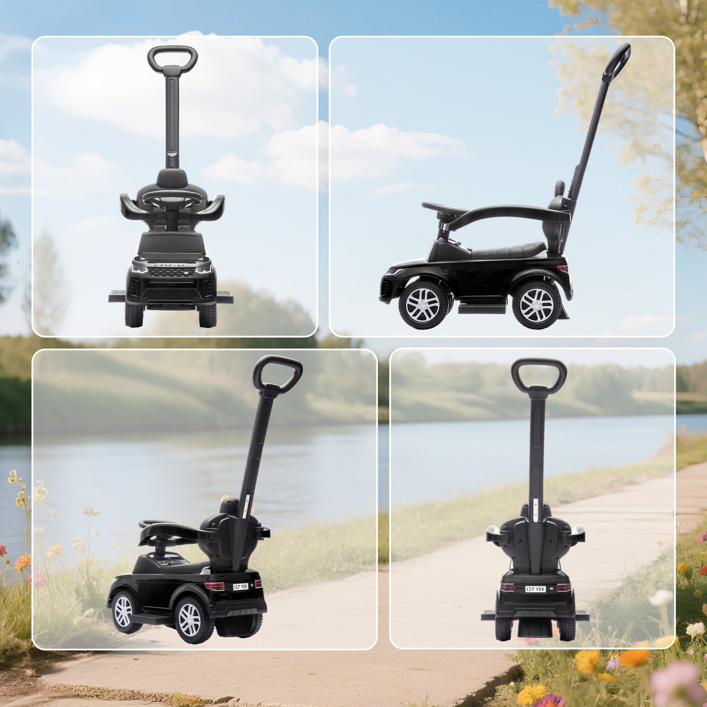 AIYAPLAY LAND ROVER DISCOVERY Licensed Baby Push Car, 2-in-1 Ride on Car with Push Handle and Safety Guardrail, Black