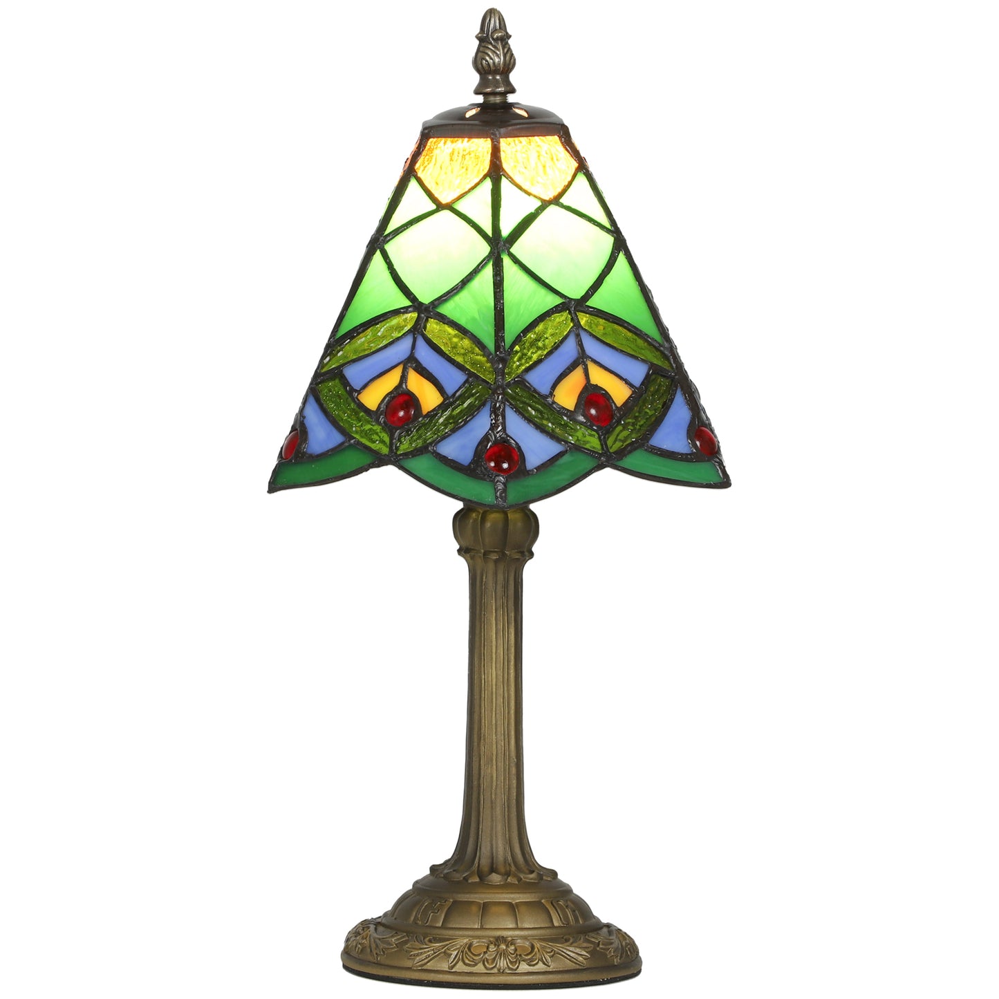 HOMCOM Tiffany-Style Table Lamp, Handcrafted Antique Stained Glass, Geometric Patterns, E27 Socket, for Living Room/Bedroom, Green
