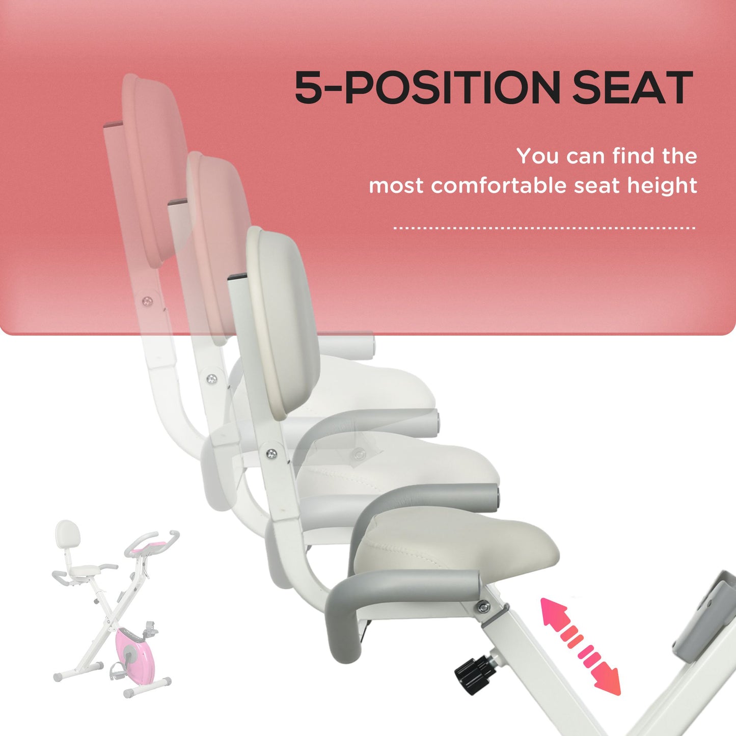 HOMCOM Folding Exercise Bike, 8 Level Magnetic Resistance Indoor Stationary Bike, Upright Fitness Bike with Backrest Tablet Holder, 5 Level Adjustable Seat Height, White