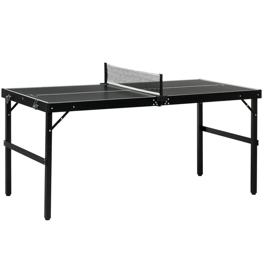 SPORTNOW 5ft Mini Table Tennis Table, Folding Ping Pong Table with Net, Aluminum Frame, Portable Indoor/Outdoor Game Set, Black