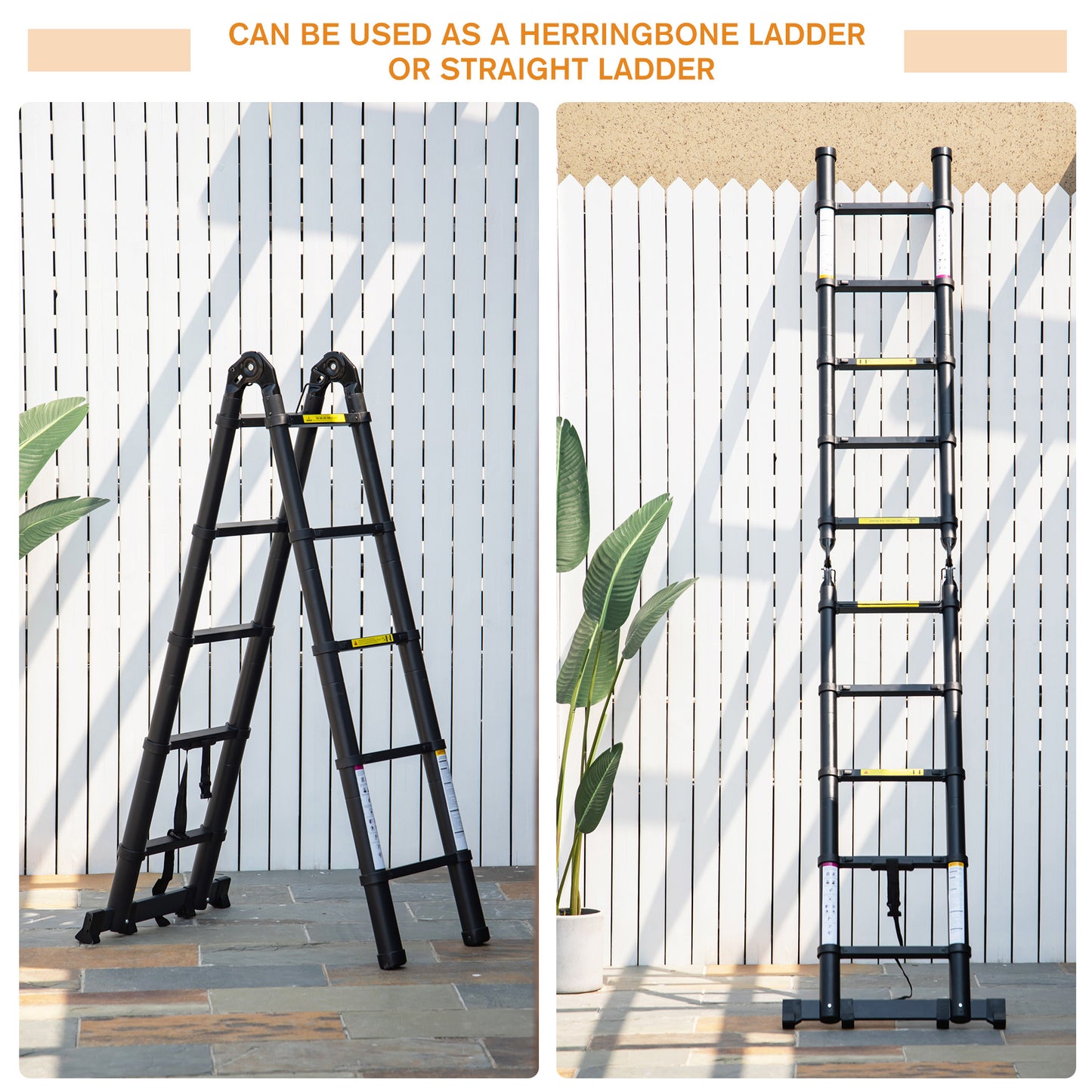 DURHAND 3.2m Telescopic Ladder with Anti-slip Pedals Black