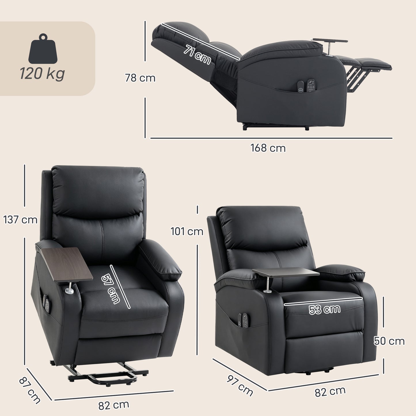HOMCOM Riser Recliner Chair with Massage and Heat, Electric Lift Recliner Armchair for Elderly, with Side Table, Black