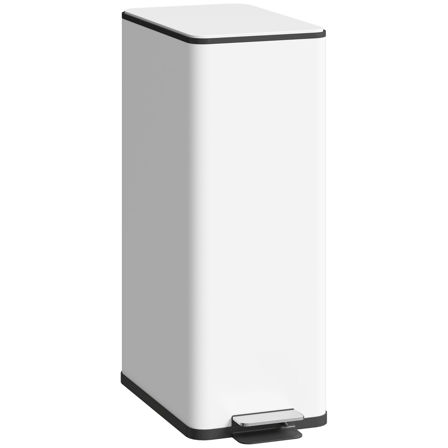 HOMCOM 20L Kitchen Pedal Bin, Slim Stainless Steel Rubbish Bin, Removable Inner Bucket, Soft-Close and Stay-Open Lid, White