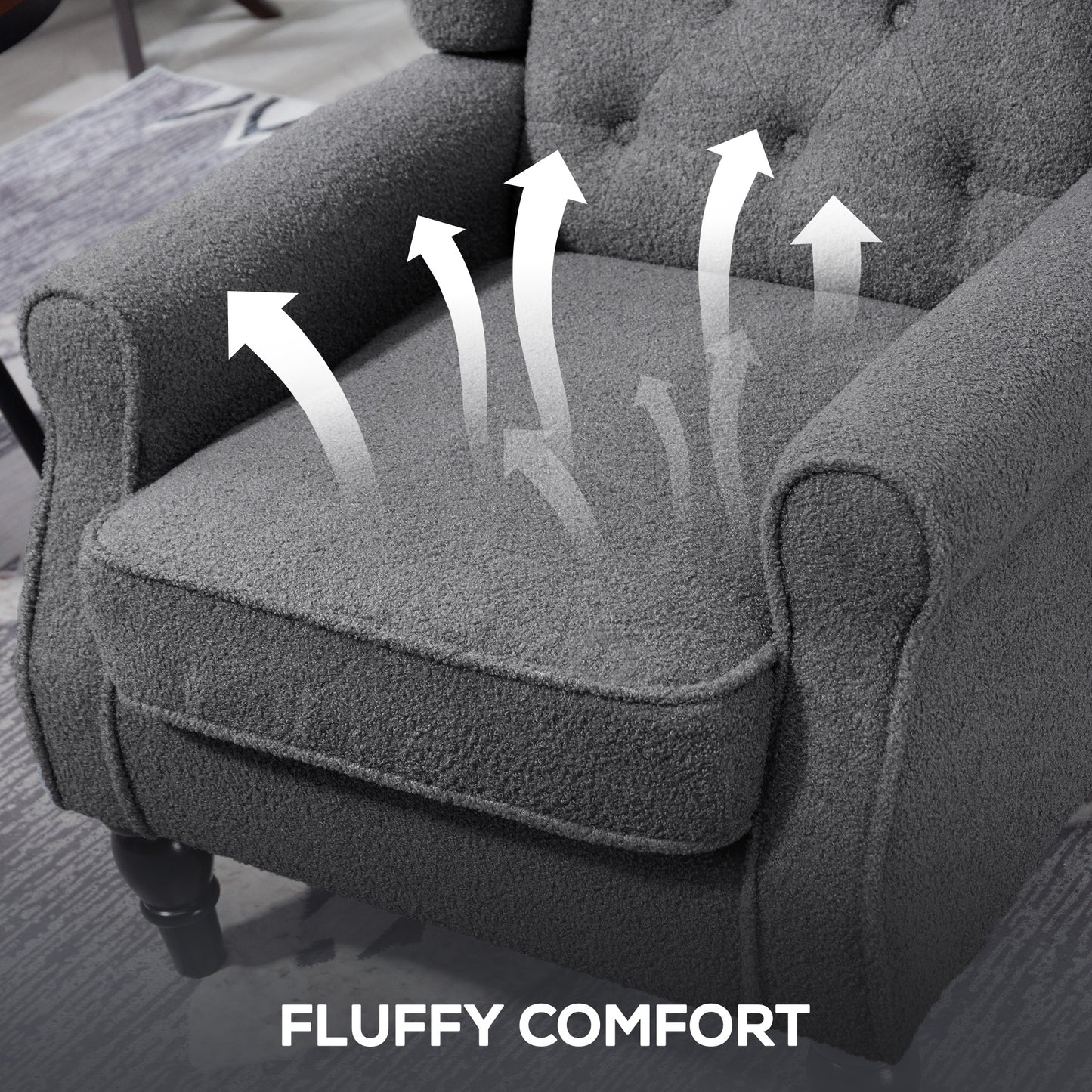 HOMCOM Teddy Fleece Retro Wingback Chair - Grey