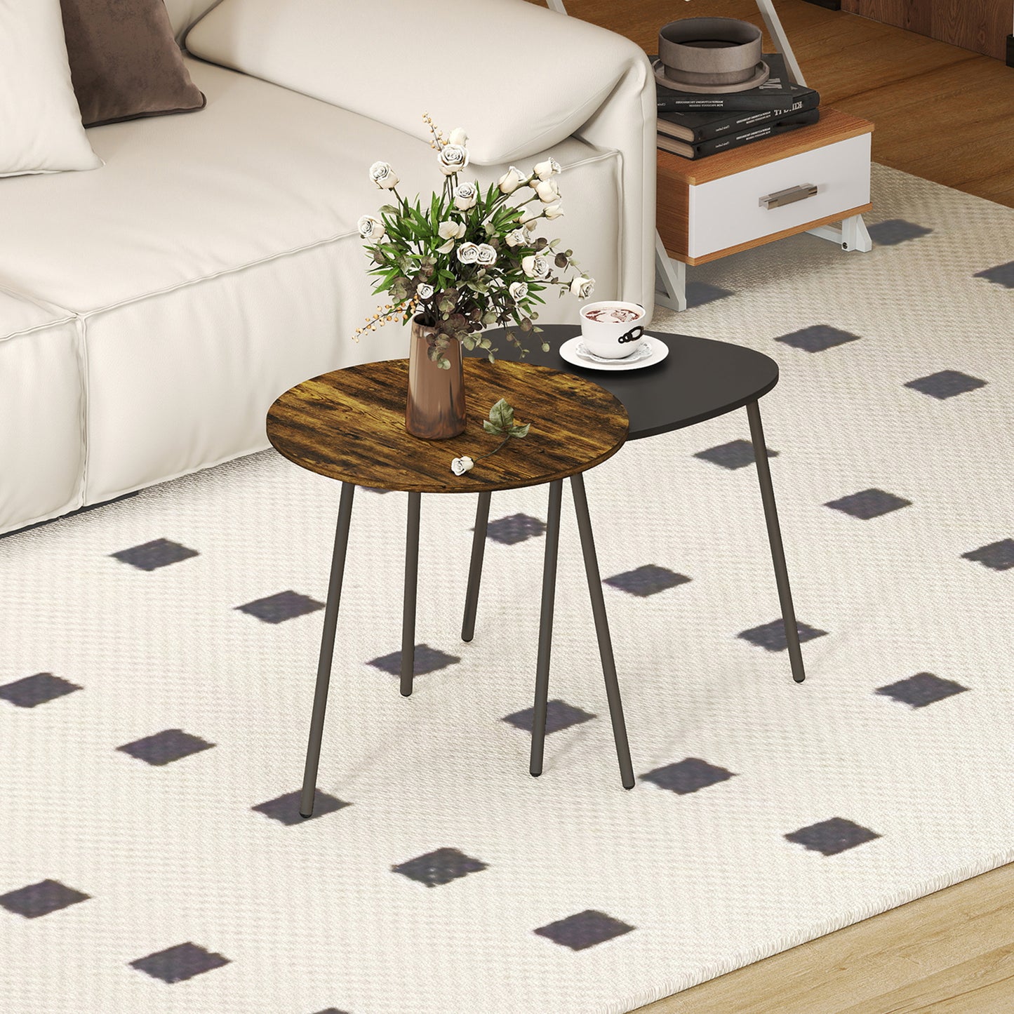 HOMCOM Nesting Side Table Set of 2 - Rustic Brown