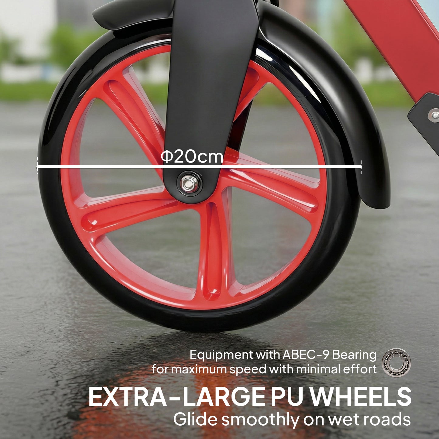 HOMCOM One-click Folding Kick Scooter for 14+ w/ Adjustable Handlebar, Push Scooter with Kickstand, Dual Brake System, Red