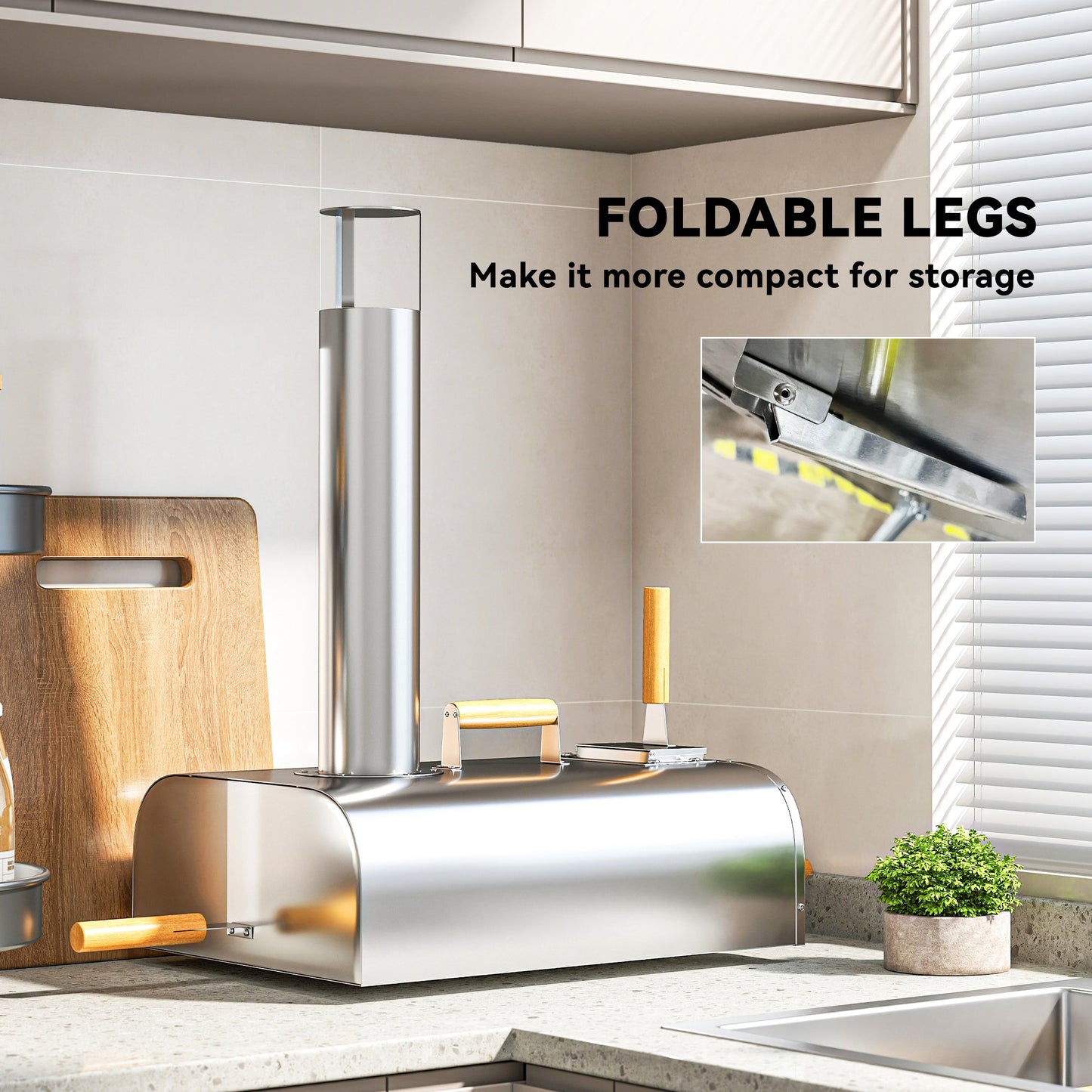 Outsunny Portable Wood Pellet Pizza Oven with Stone & Peel, Foldable Legs, Chimney, 12" Wood Fired Pizza Maker, Stainless Steel for Outdoor Cooking