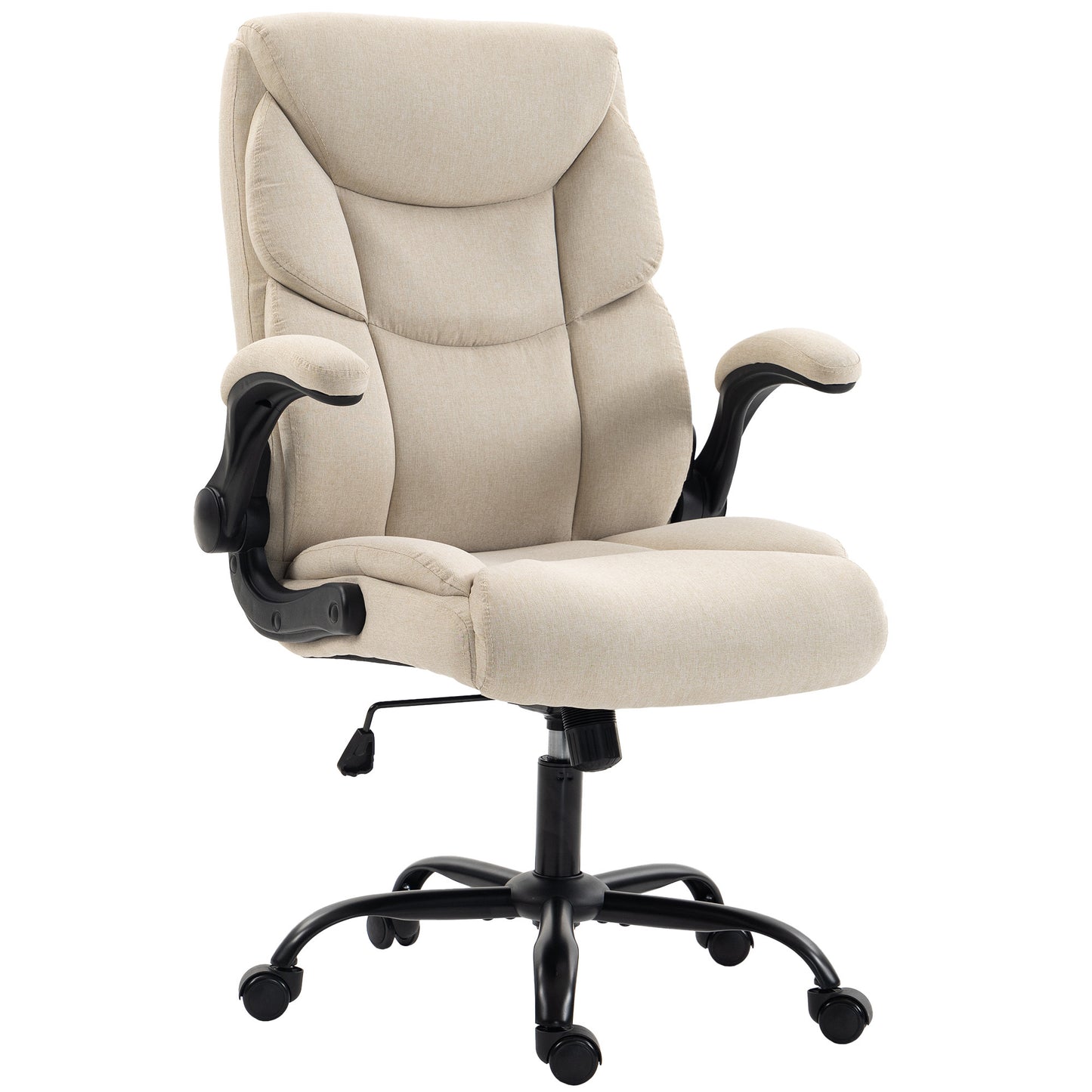 HOMCOM Office Chair, Executive Desk Chair with Flip-up Armrest, Thick Padding, 360 Degree Swivel, Cream White