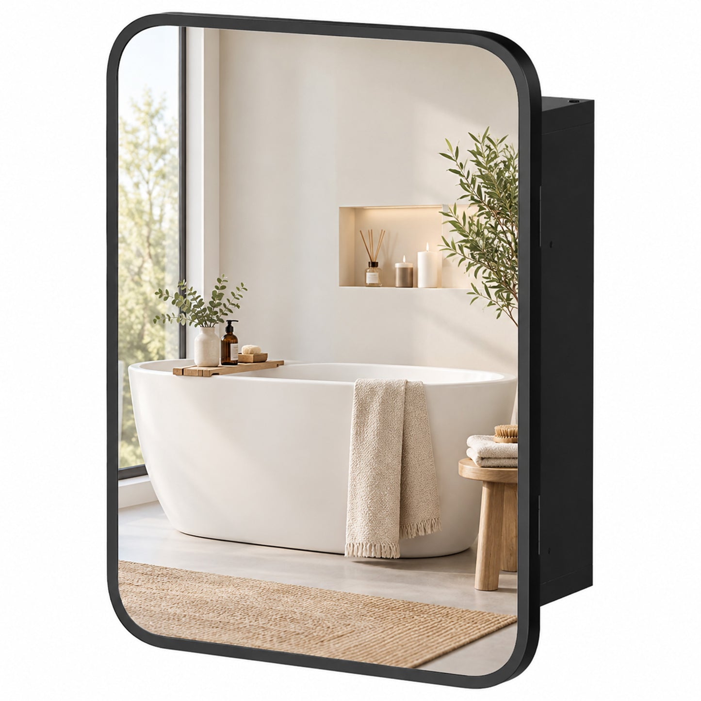HOMCOM Bathroom Medicine Mirror Cabinet, Bathroom Wall Cabinet with Storage, Magnetic Door and Adjustable Shelf, Black