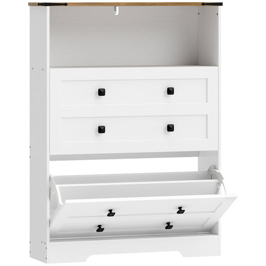 HOMCOM Shoe Cabinet with 2 Flip Drawers, Narrow Shoe Storage Cabinet, White