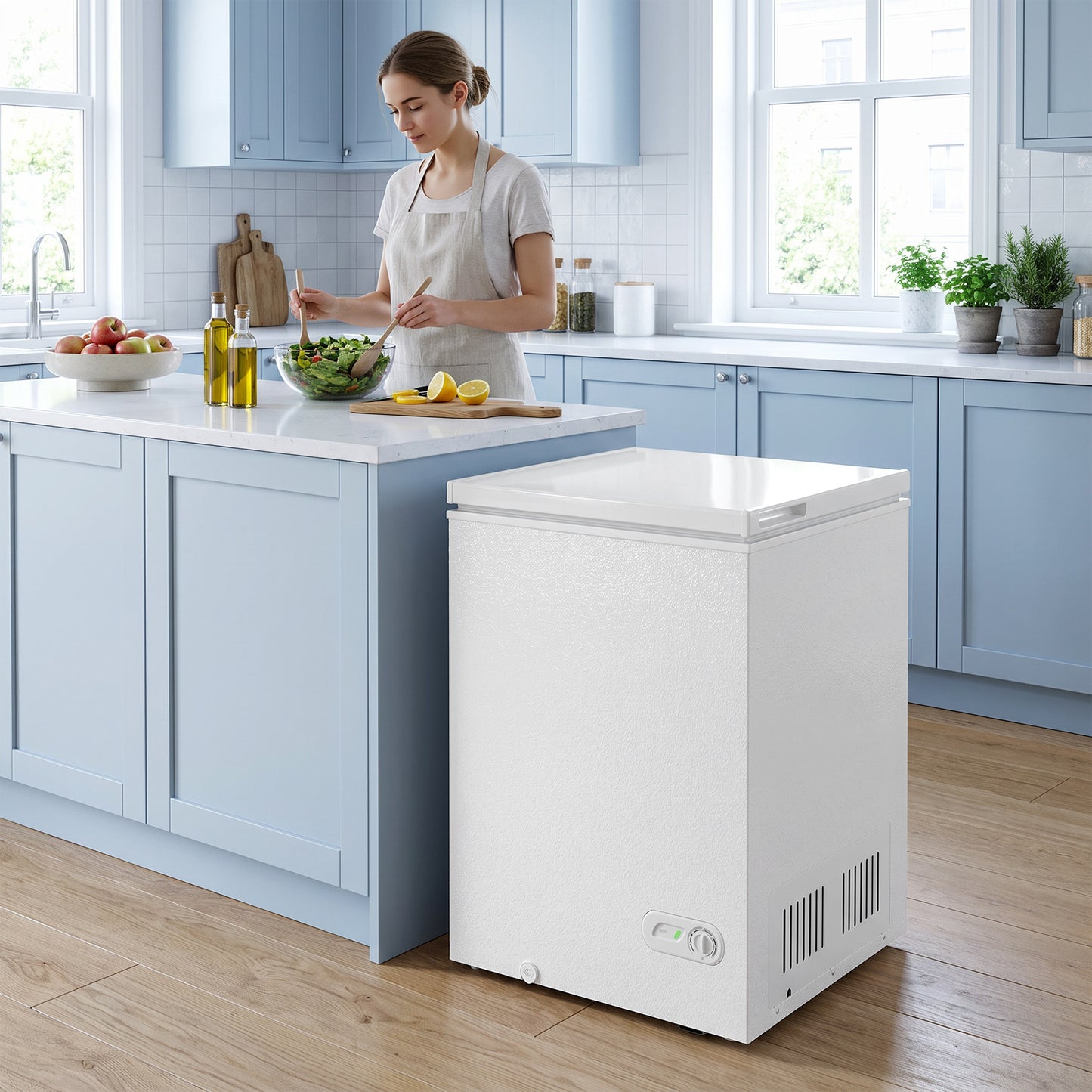 HOMCOM 91L Freestanding Chest Freezer with Removable Storage Basket, Chest Freezer with Mechanical Temperature Control, White