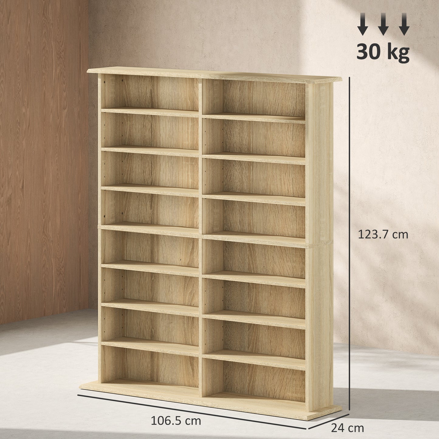 HOMCOM 720 CD/396 DVD/396 Blu-ray Storage Unit - Nature Wood Finish