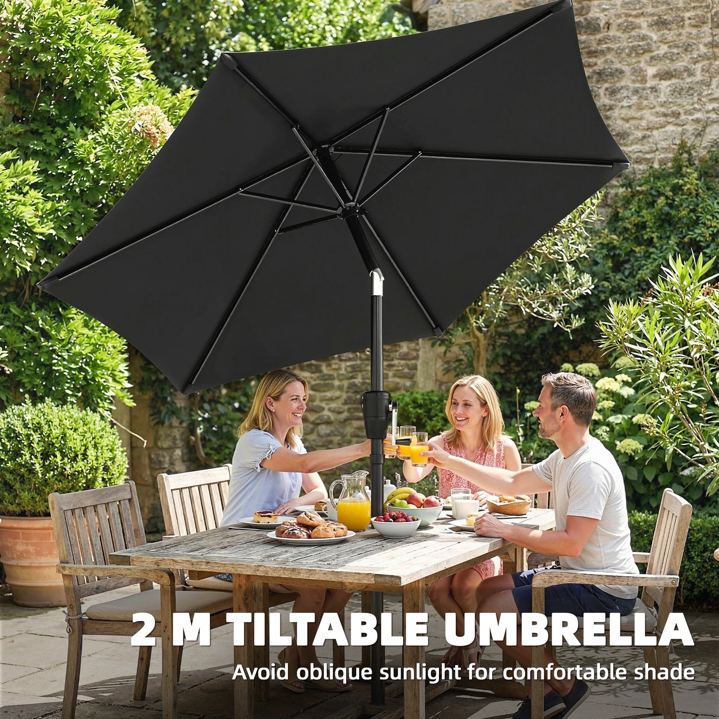 Outsunny 2m Garden Parasol Umbrella, Outdoor Table Parasol Umbrella with Crank Handle, UV30+ Protection