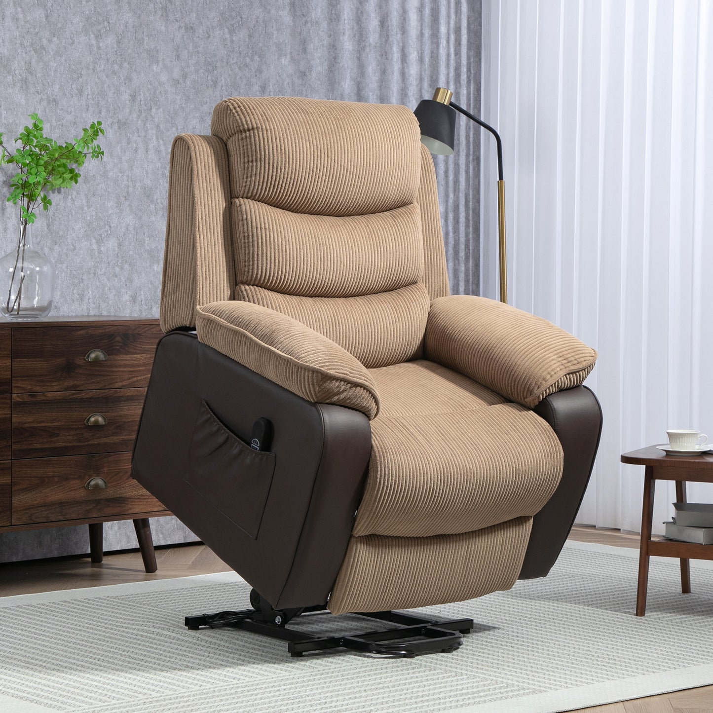 HOMCOM Power Lift Recliner Chair, Patchwork Oversized Electric Armchair, Brown