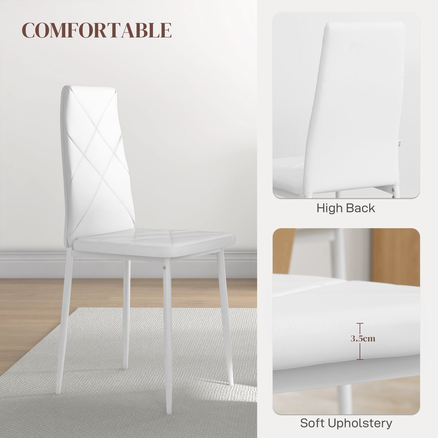 HOMCOM Faux Leather Dining Chairs Set of 6 - White