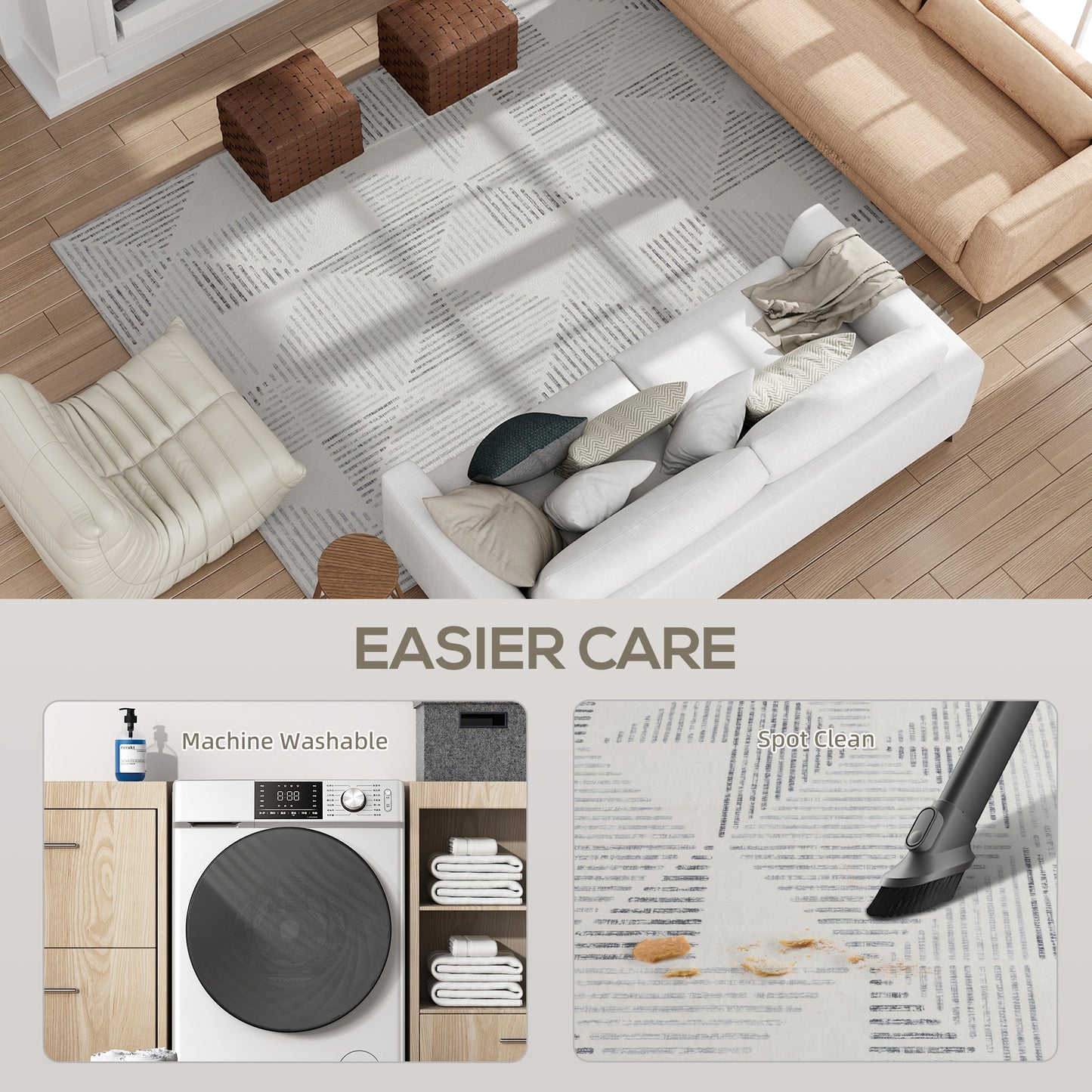 HOMCOM Modern Non-Slip Washable Geometric Area Rug, Soft Carpet for Living Room, Bedroom, Dining Room, Office, 290x200cm, Grey