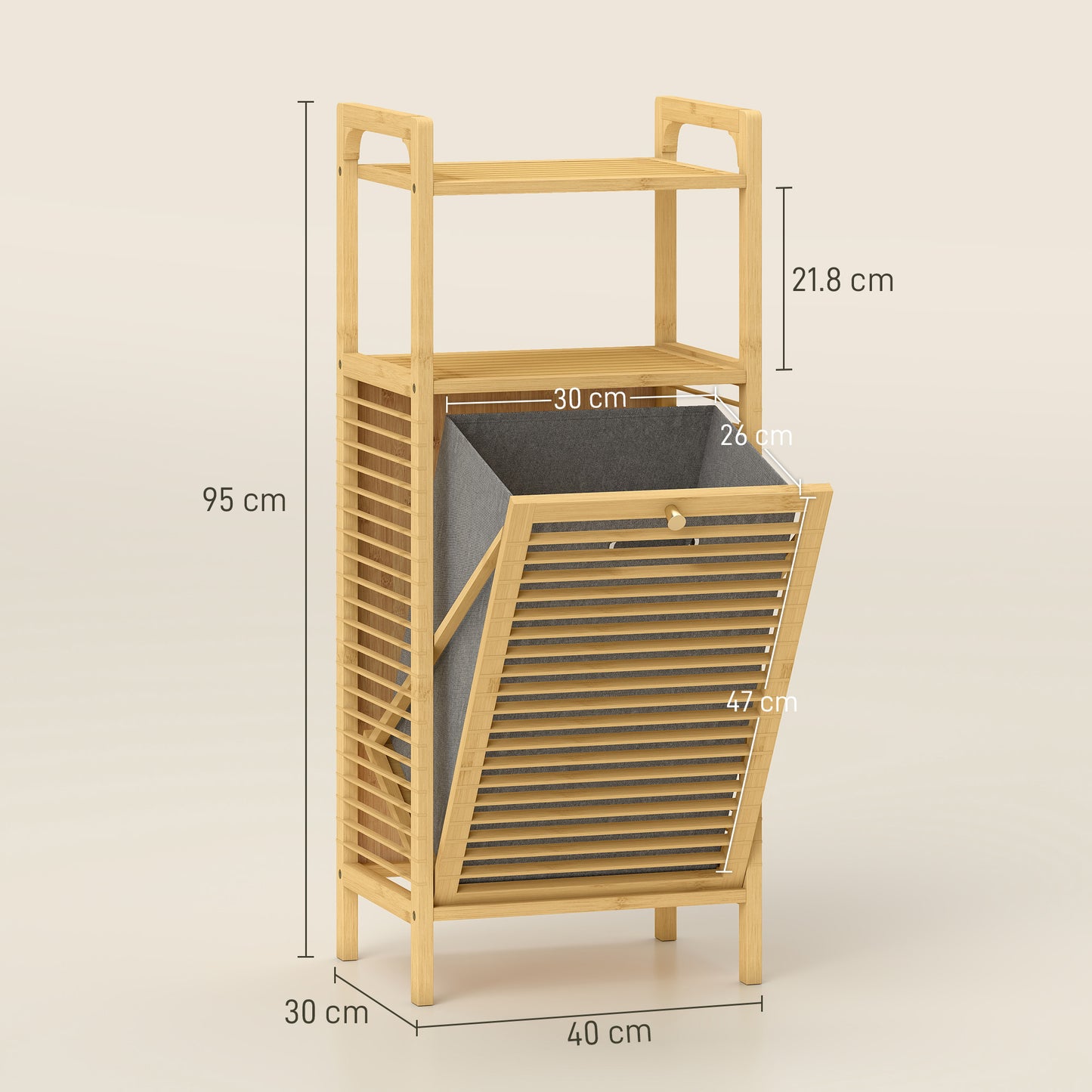 HOMCOM Bamboo Laundry Cabinet, Slatted Door, Tilt-Out Hamper, Removable Liner Bag, 40x30x95 cm, Natural Finish