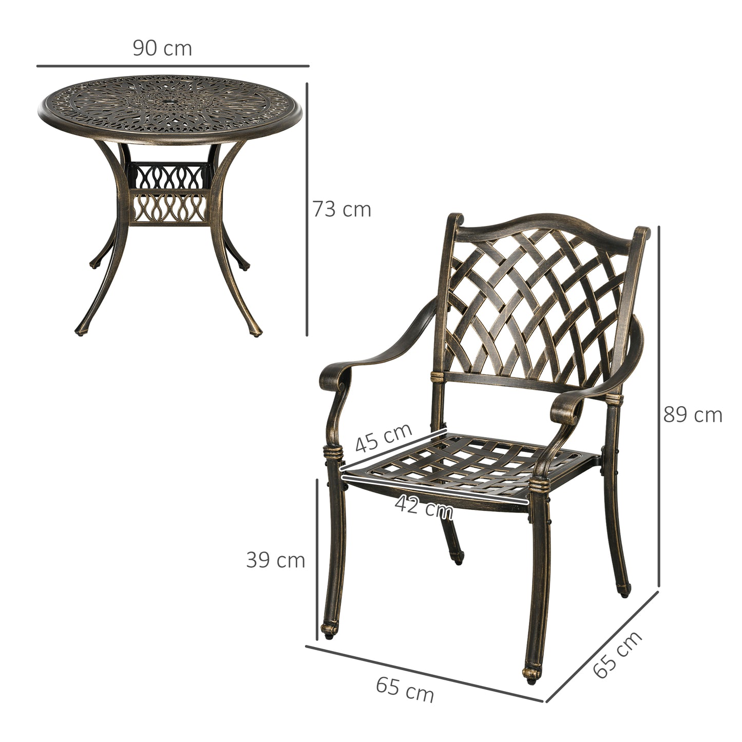 Outsunny 5PCs Garden Dining Conversation Set 4 Chairs Table W/Umbrella Hole Cast Aluminum