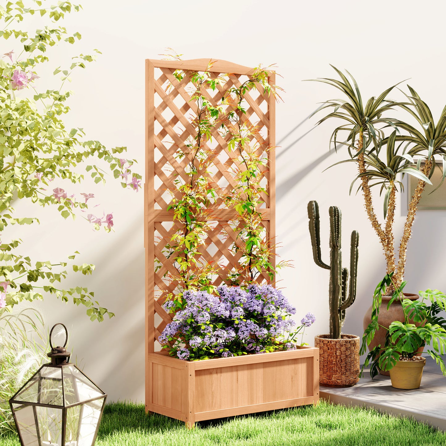 Outsunny Wooden Planter Box with Trellis, 76x36x170cm, Brown