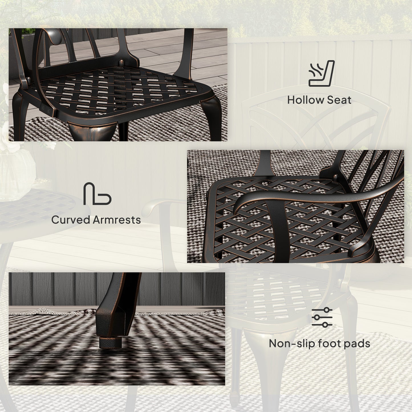 Outsunny 3-Piece Garden Set: Cast Aluminium 2 Armchairs & Round Table w/ Parasol Hole, Bronze Tone