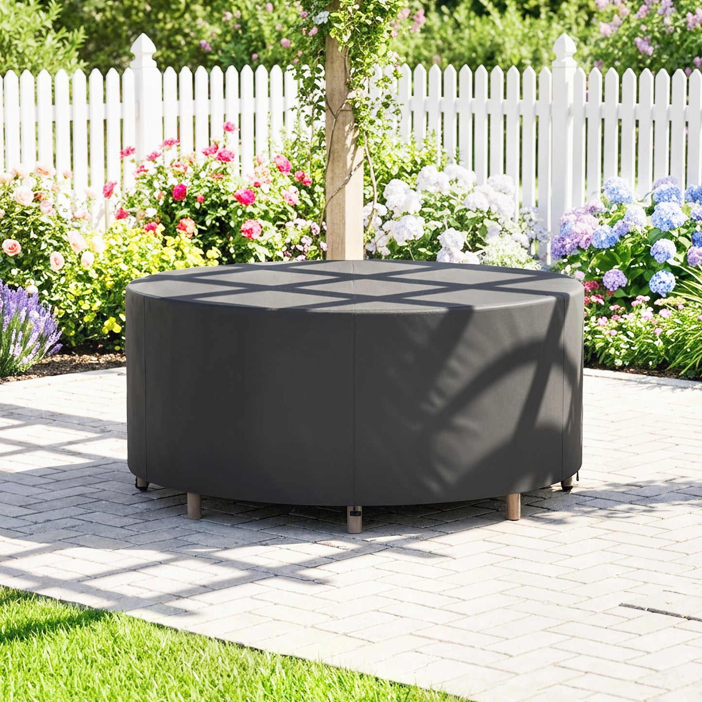 Outsunny Round Garden Furniture Cover, Waterproof Garden Table Cover, 420D Heavy Duty Oxford for Outdoor, Ø214 x 70 cm, Black