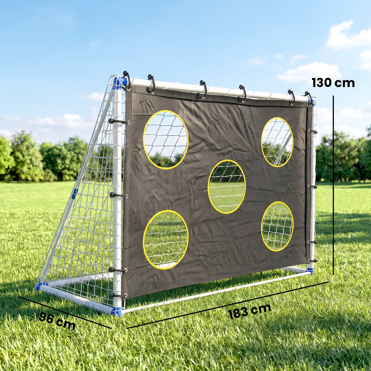 SPORTNOW Football Goal, 183 x 96 x 130 cm Portable Practice Football Net with Target Cloth and PVC ball, Tetoron Training Goal