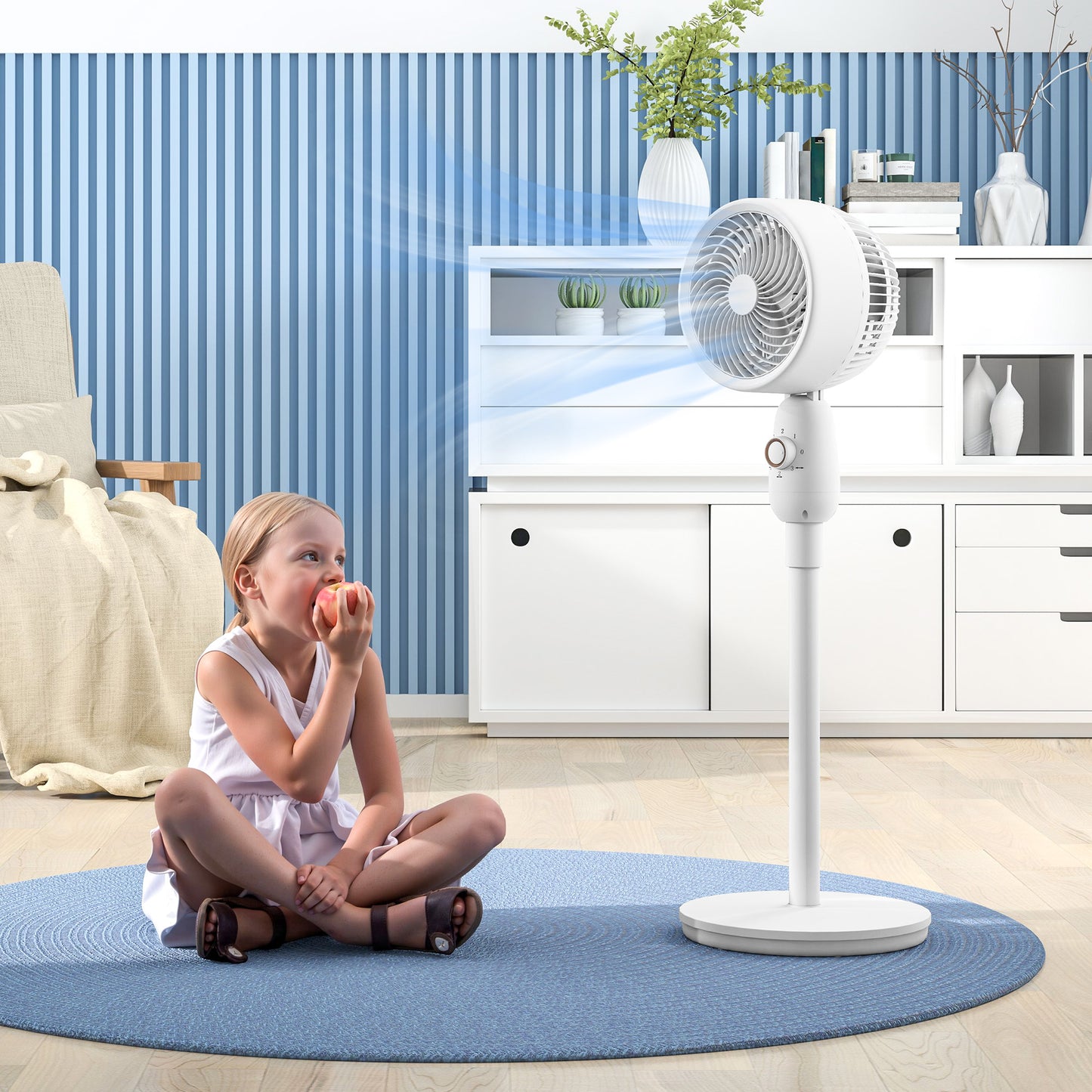 HOMCOM 12" Pedestal Fan, Powerful Air Circulator, 3 Speed Settings, Oscillating for Bedroom, Home & Office Use, White