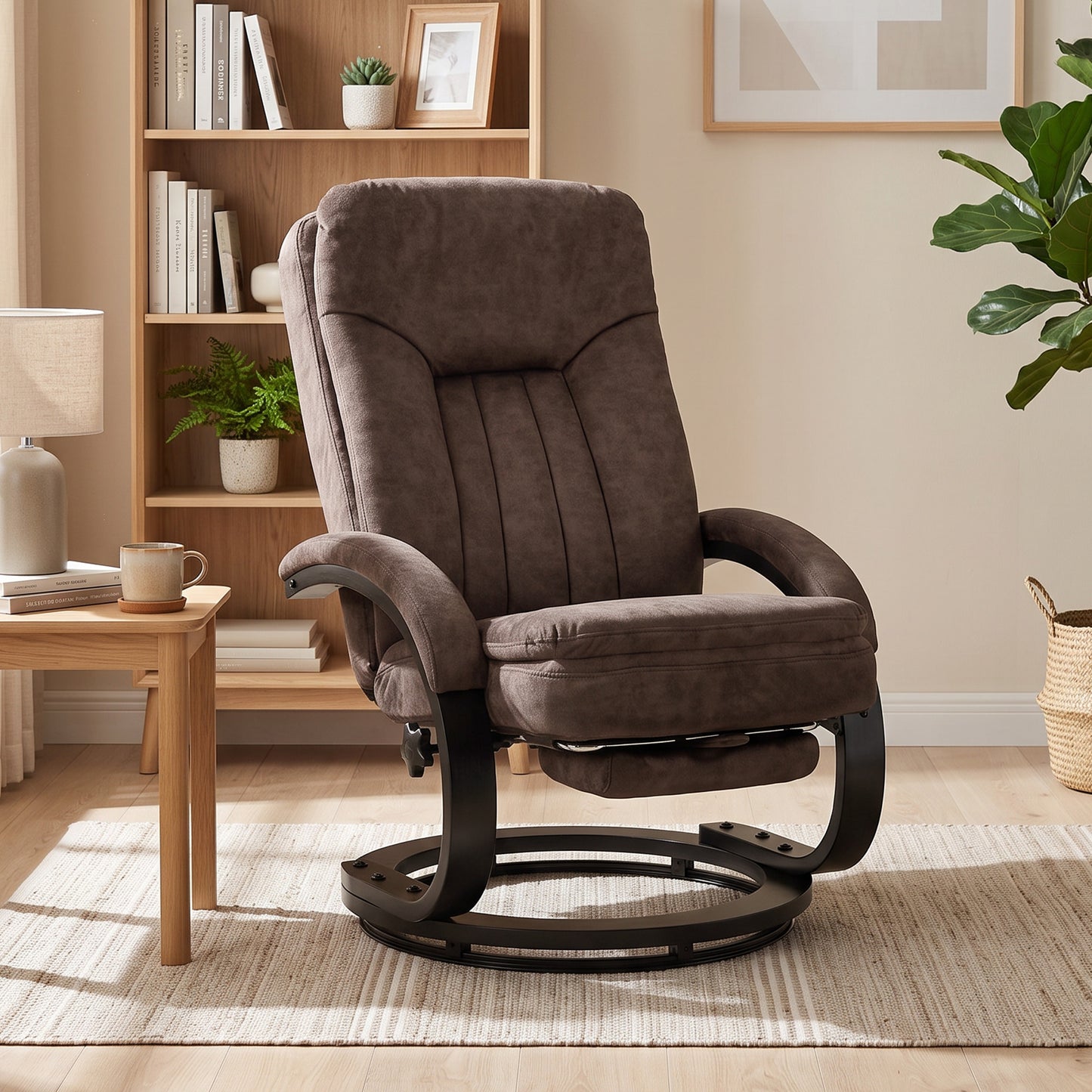 HOMCOM Swivel Recliner Chair, Velvet Recliner Armchair with Retractable Footrest, Dual-Layer Cushion, High Back, Dark Brown