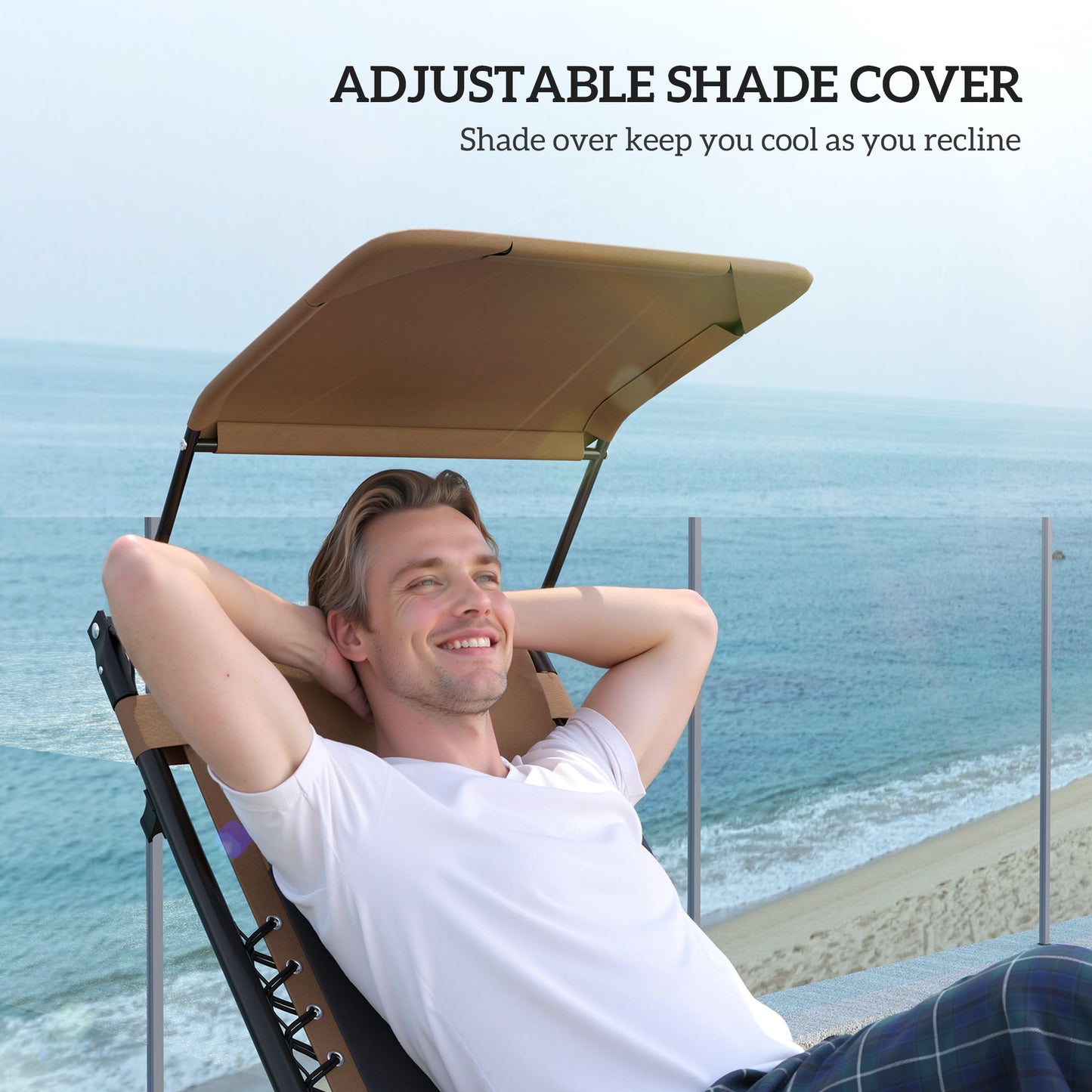 Outsunny Zero Gravity Lounger Chair Set of 2, Reclining with Shade, Cup Holder, Cushion, and Headrest, Brown