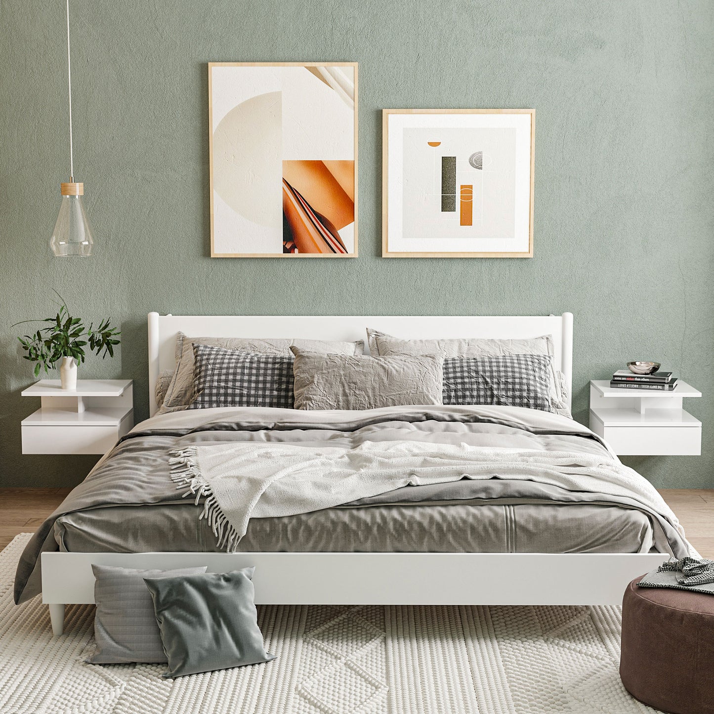 HOMCOM Set of Two Floating High Gloss Bedside Tables - White