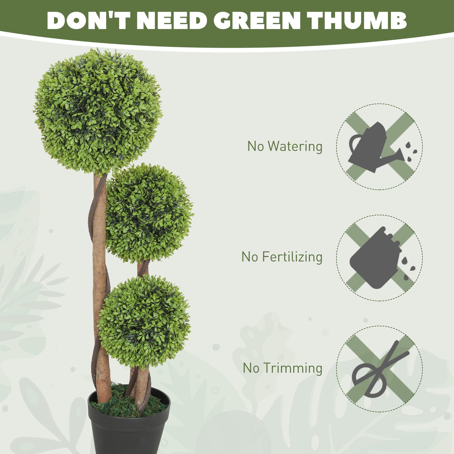 HOMCOM Decorative Artificial Trees Boxwood Ball Topiary Trees Set of 2 in Pot, Fake Plants for Home Indoor Outdoor Decor