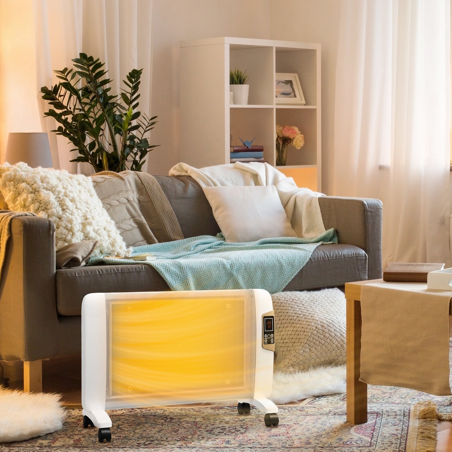 HOMCOM Mica Electric Space Heater, Portable Heater for Home with 2 Heat Settings White