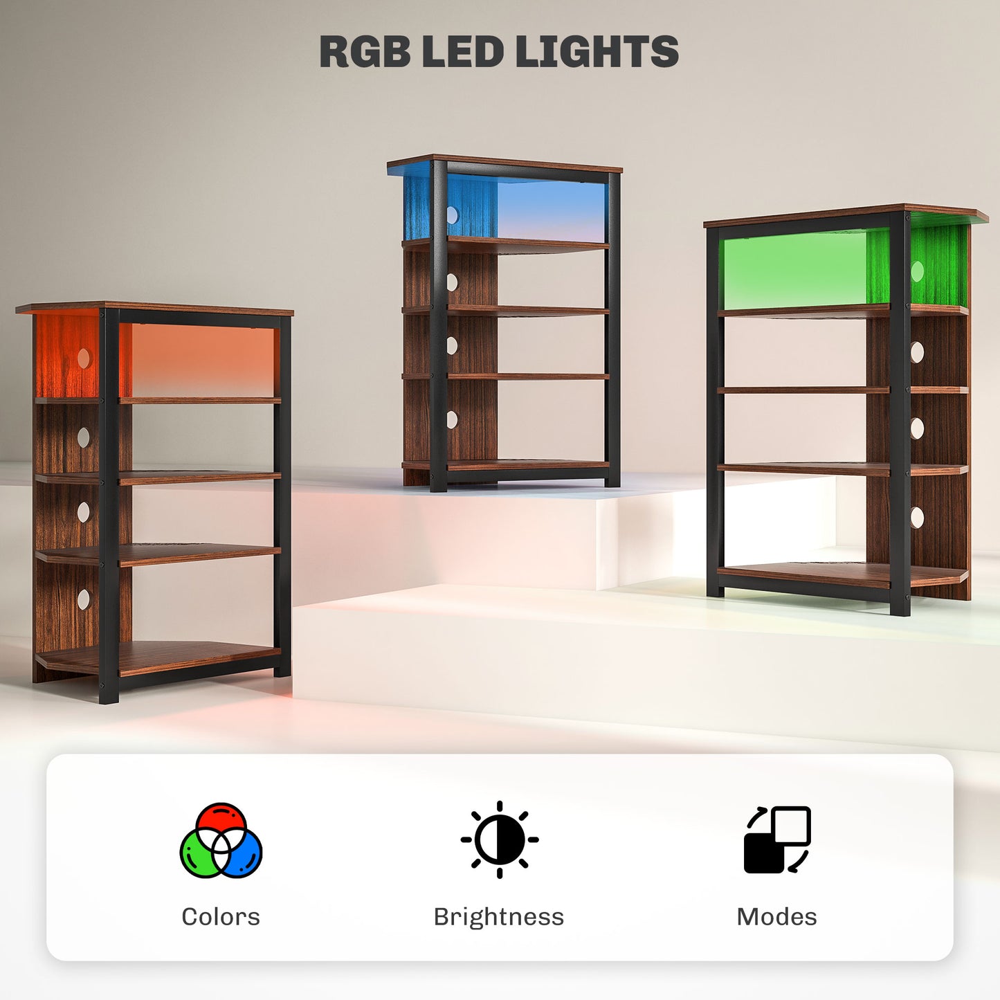 HOMCOM TV Stand, 4-Tier Corner with Storage, LED Lights, Cable Management for TVs up to 29", Living Room/Bedroom, Small Unit, Black