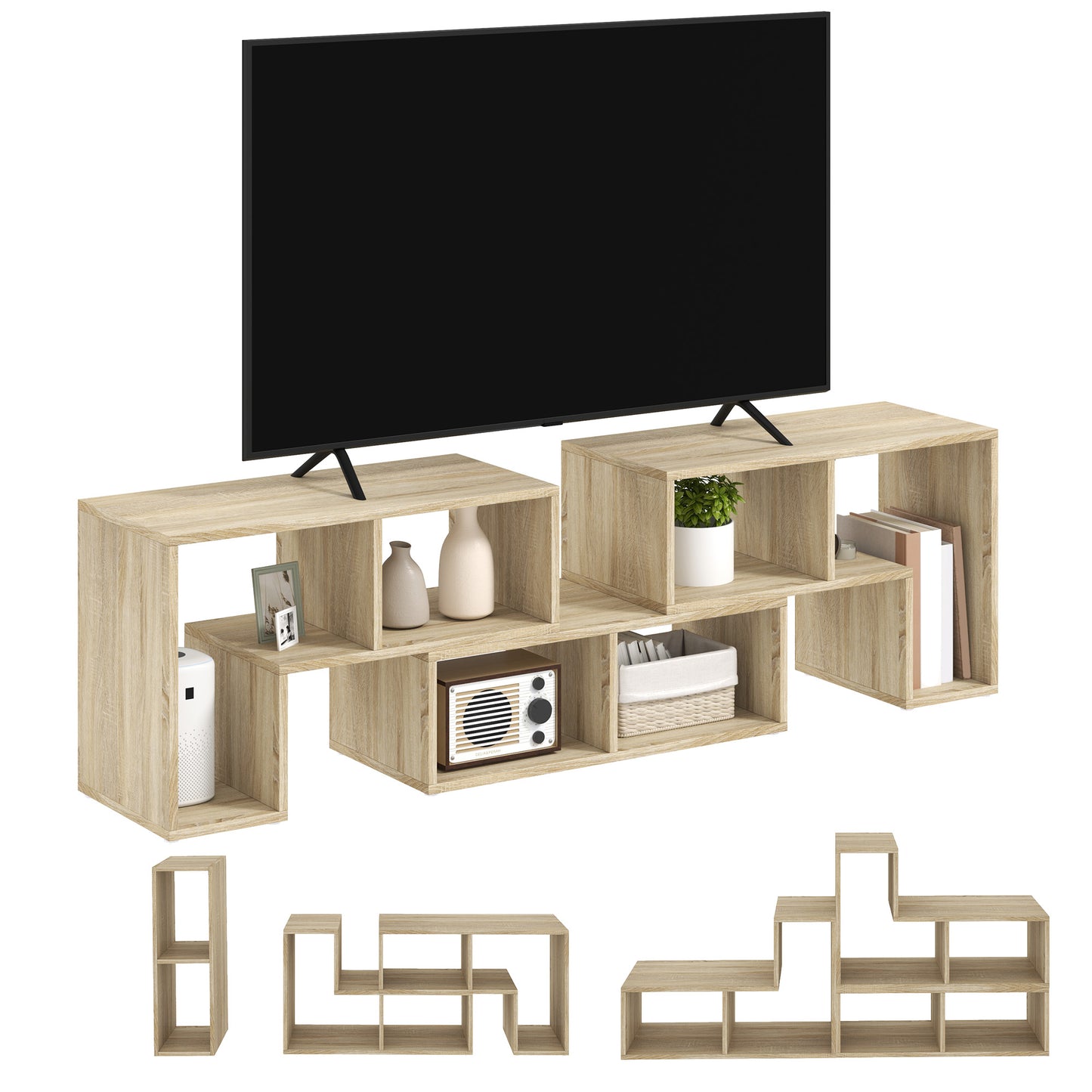 HOMCOM TV Stand for TVs up to 75", Storage Shelves, Extendable Entertainment Unit, Grey Oak