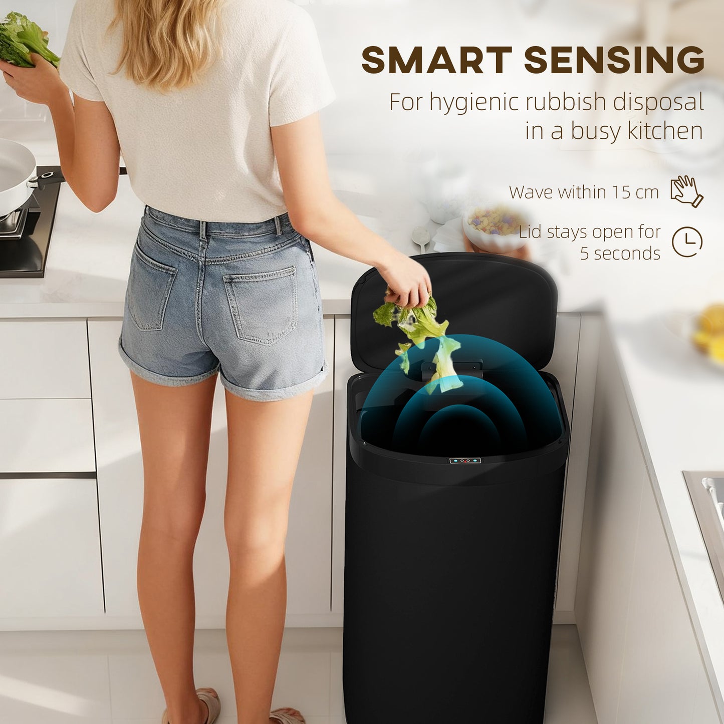 HOMCOM 55L Sensor Bin Stainless Steel Black