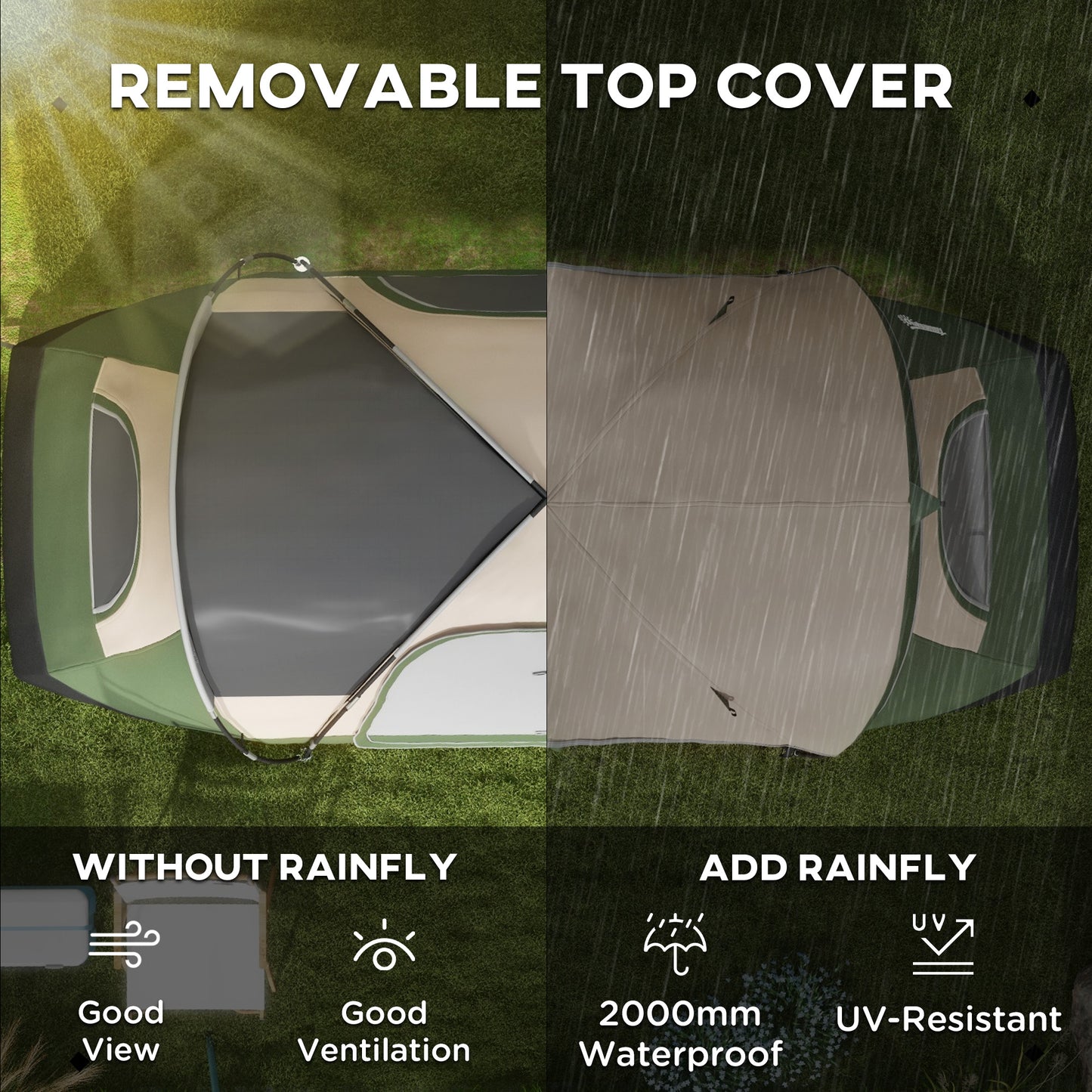 Outsunny Camping Tent for 6-8 Man with 2000mm Waterproof Rainfly and Carry Bag for Fishing Hiking Festival Dark Green