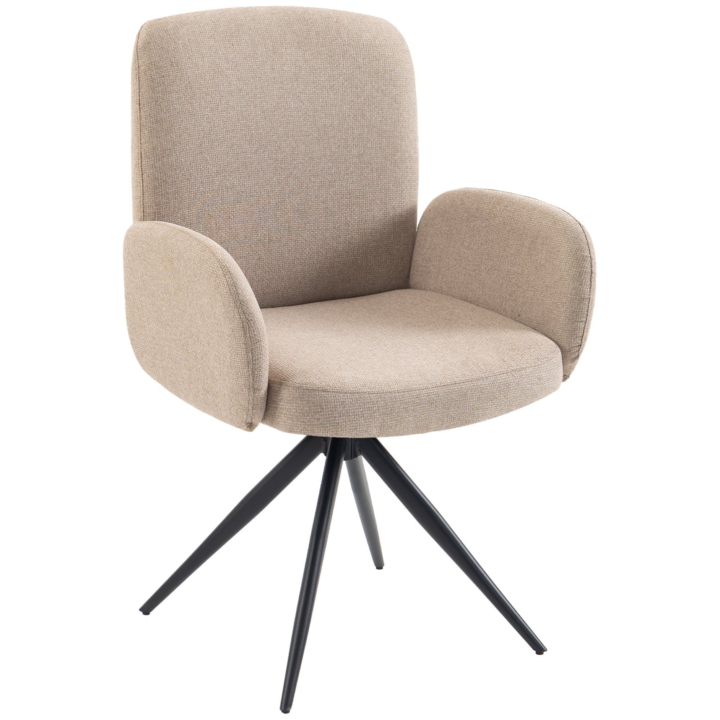 HOMCOM Swivel Accent Chair, Upholstered Linen-Look Armchair with Curved Backrest, Wrapped Armrests for Living Room, Light Brown