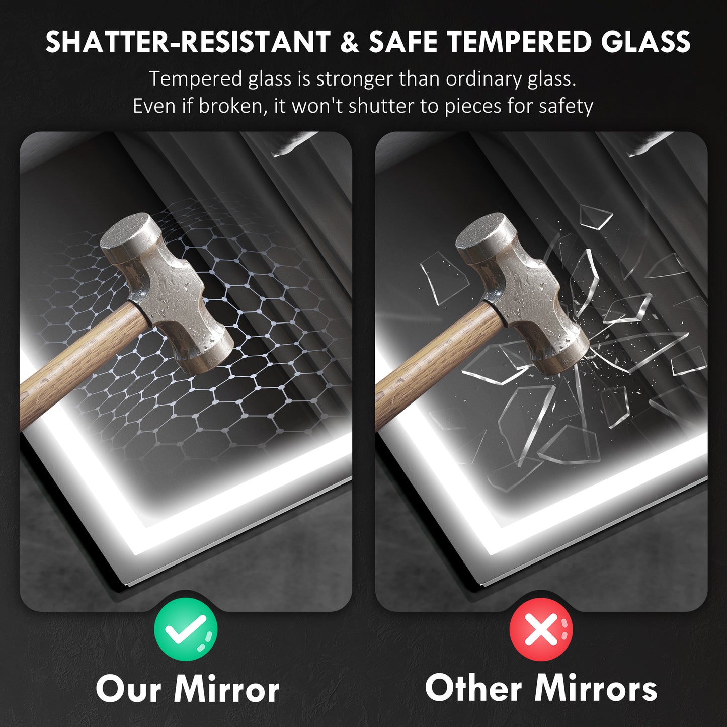 HOMCOM 60 x 80 cm Bluetooth LED Bathroom Mirror with Demister Pad - Silver Tone